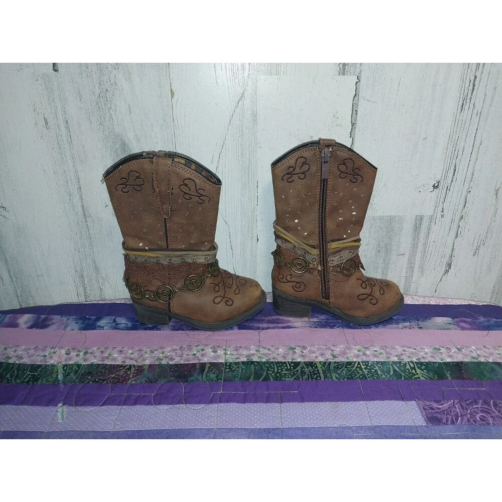 Rodeo Ropers Girls 6M Brown Side Zip Cowboy Boots
